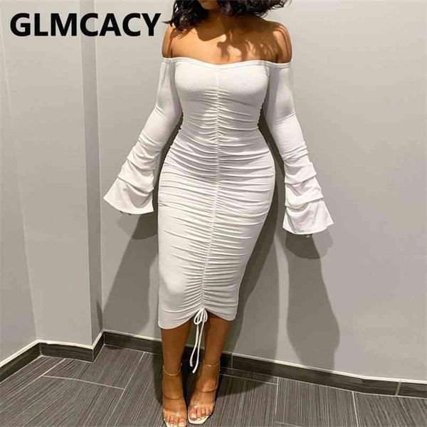 

women flare sleeve off shoulder bodycon dress 210730, Black;gray