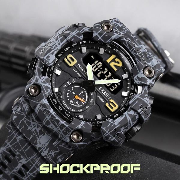 

wristwatches skmei 1637 fashion men digital watch 3 time casual sport style waterproof led light chrono male students alarm clock, Slivery;brown