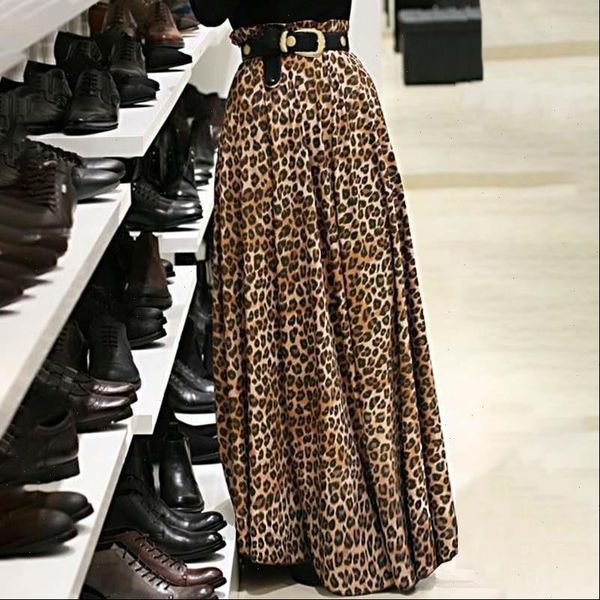 

women leopard print maxi skirts elegant ol skirts fashion high elastic waist party skirt casual long skirt plus size, Black