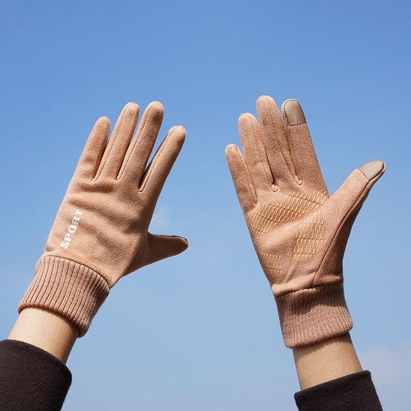 

cycling gloves suede men's winter plus velvet to keep warm outdoor riding windproof and cold-proof motorcycle bicycle equipment women, Black