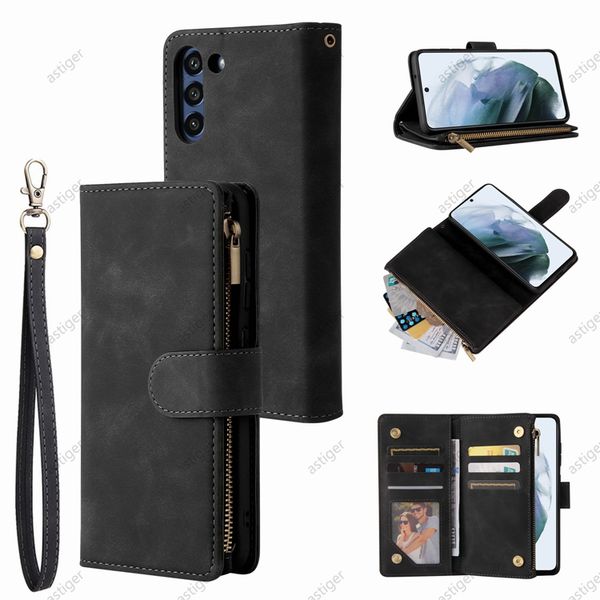 Carteira PU couro zipper saco casos de telefone com cartão Slot Photo Frame Stand para Samsung Galaxy A32 A22 A42 A52 A72 A82 A51 A71 A10S A20 A12 A21S A11 A31 5G Capa Capa