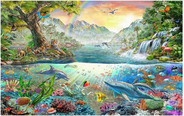 Papel de parede de fotos personalizadas para paredes 3d mural papel de parede moderno oceano moderno golfinho land tigre tigre parque infantil quarto fundo wall papers decor