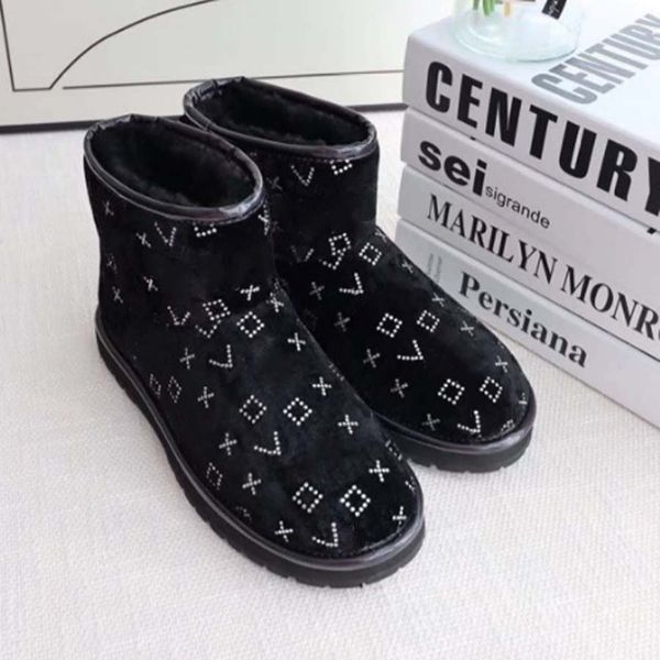 

classics winter snow boots real fur slides leather waterproof warm knee high boot fashion booties with box by shoe10 71, Black