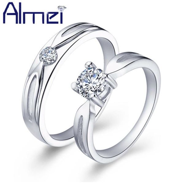 

wedding rings almei two pieces pair for men/women cz zircon couple womens mens cubic zirconia jewlery jewelry silver color ring j041, Slivery;golden