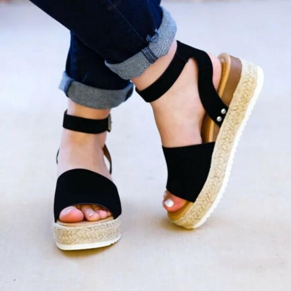 

summer ankle strap sandals open toe platform casual wedges sandals summer shoes for women beach nyz shop, Black