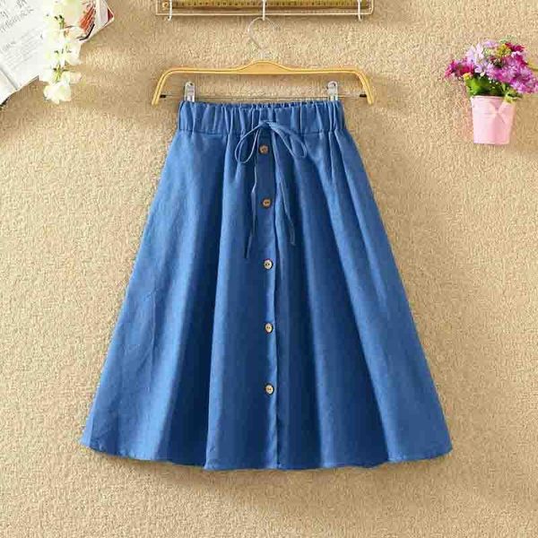 

skirts fashion women skirt vintage retro high waist pleated midi denim single breasted clothing, Black