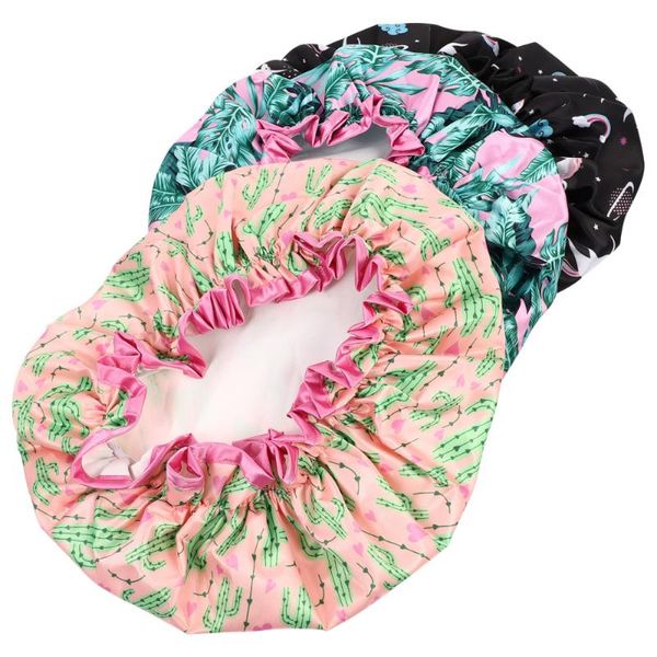 

shower caps 3 pcs 1 set double-layer protective beautiful bath hats