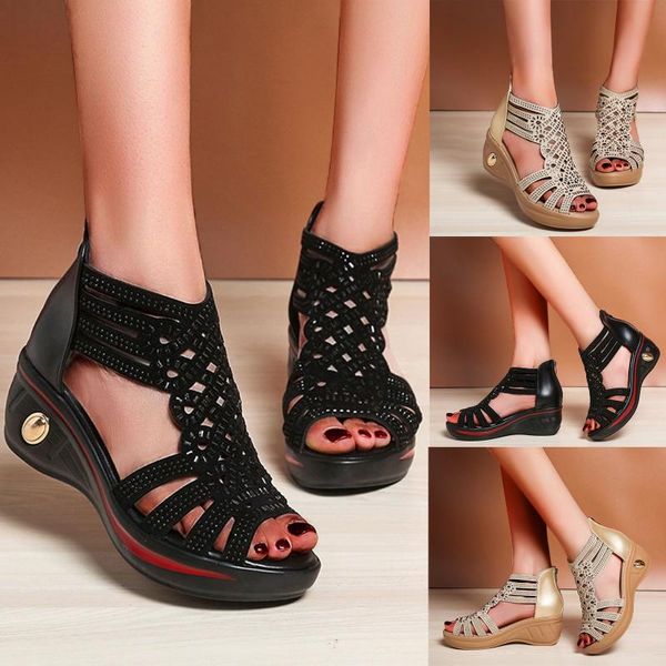 

sandals women 2021 woman flats fashion women's casual shoes breathable wedge heel outdoor leisure chaussure femme, Black