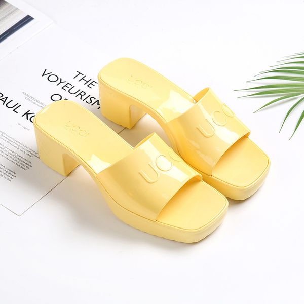 

2021g family new summer daily beach thick heel solid color sandals candy color one line women's slippers ysj, Black