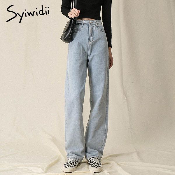

women's jeans syiwidii high waisted for women straight mom denim pants full length trousers washed clothes sky blue black bottoms 2021