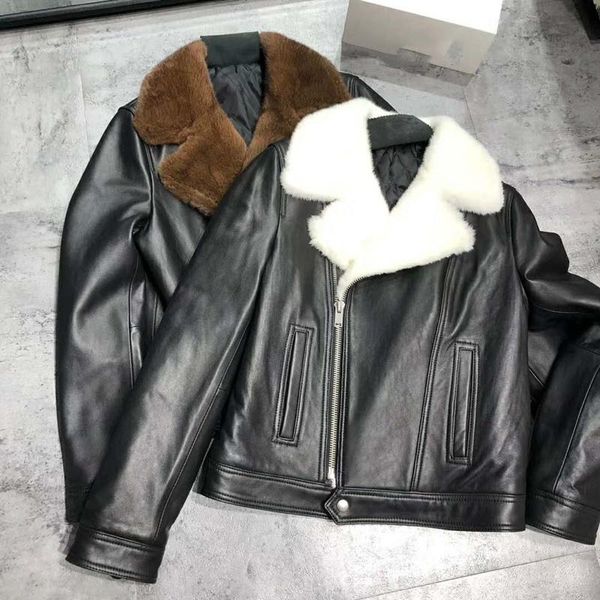 

women's leather & faux shzq women coat spring and winter genuine jacket natural real collar thick warm famale parka, Black