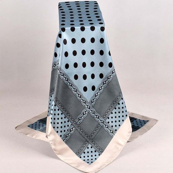 

scarves large and small dot wave silk satin square scarf women headband, Blue;gray