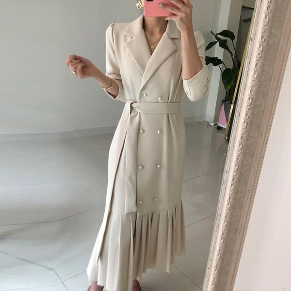 

women's suits & blazers korean women work long blazer jacket casual double-breasted sashes suit female slim outwear pleated 3xl, White;black