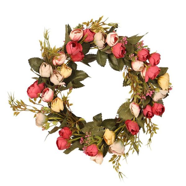 

valentine's day garland artificial flower rose bud vine circle decorative diy leaf flowers rose wreath wedding party decor