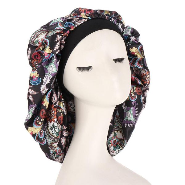 

beanie/skull caps women printed night cap breathable hairdressing ethnic style comfortable satin polyester multi-functional hat, Blue;gray
