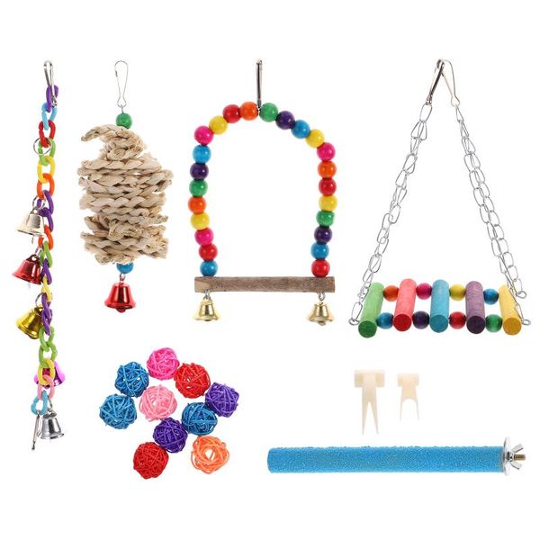 

other bird supplies 17pcs parrot toys colorful hanging swing standing bar bell chewing
