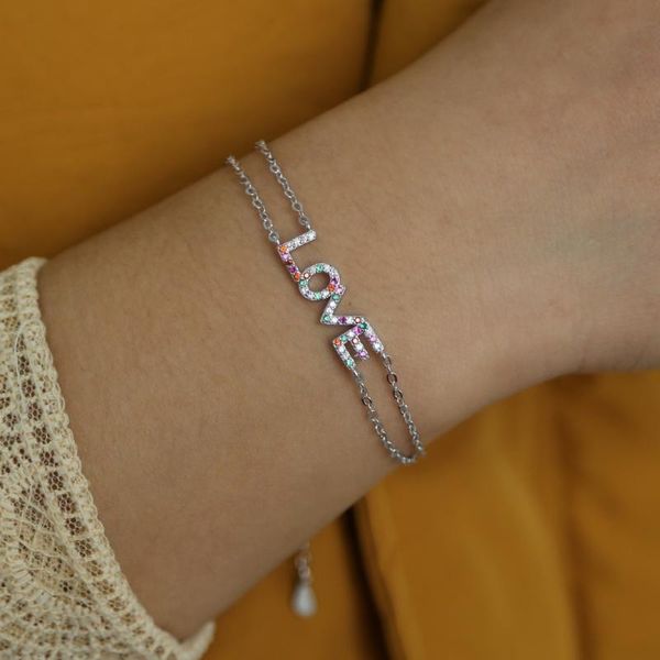 

charm bracelets 2021 valentines gift gold silver color rainbow love letter double chain fashion classic lover bracelet, Golden;silver