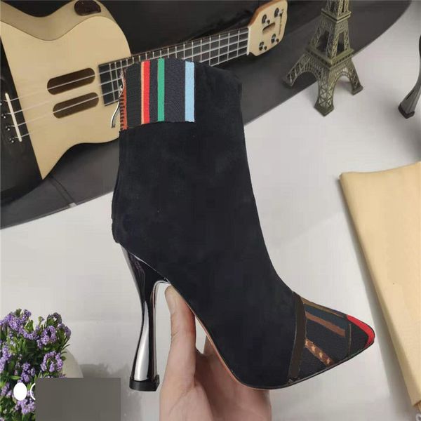 

designer 2021 womens camping boots fashion cowhide short bootss, pointy color matching temperament, size 35-41, Black