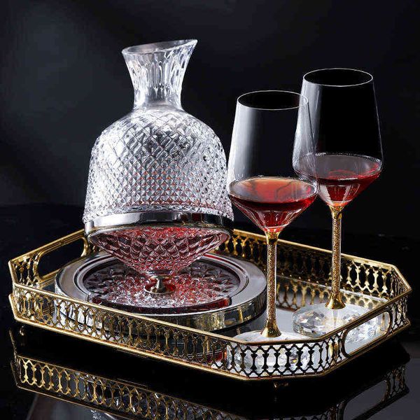 Cristal de vidro de vidro spin decanter espelho personalizado esculpido vinho tumbler líquido vermelho o mesmo terno de alta qualidade decantador y1120