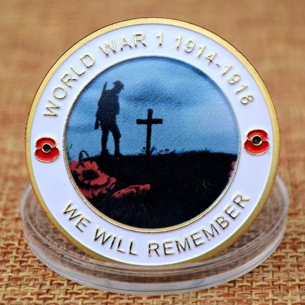 

non magnetic challenge coin craft world war 1914-1918 we will remember gold plated commemorative badge