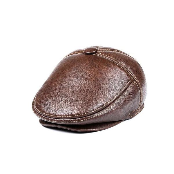 

berets wholesale winter real leather black brown fitted thicken beret caps for man women head warm velvet boina with line ear flap hats, Blue;gray