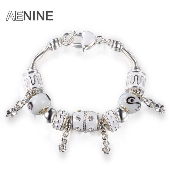 

charm bracelets aenine bohemia fit pan bangle & bracelet with flower crystal ball trendy for women wedding pabr010, Golden;silver