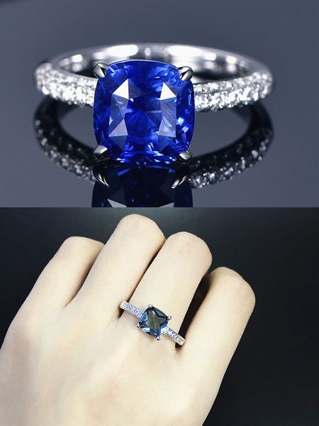 Elegante Sapphire Topaz Esmeralda Gemstones Diamantes Blue Crystal Anéis para Mulheres Branco Ouro Prata Cor Jóias Bijoux Bagua Presente