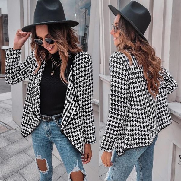 

autumn and winter 2021 thousand bird check short coat wind cardigan fashion trend women's wool short coat, Black;red