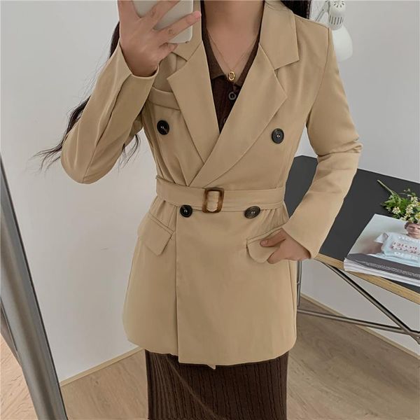 

women's suits & blazers notched vintage double breasted blazer jacket 2021 autumn winter plus size lace-up formal women suit coat, White;black