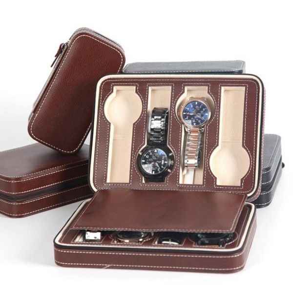 

watch boxes & cases 40% 2/4/8 grid faux leather zipper jewelry storage box organizer display case, Black;blue