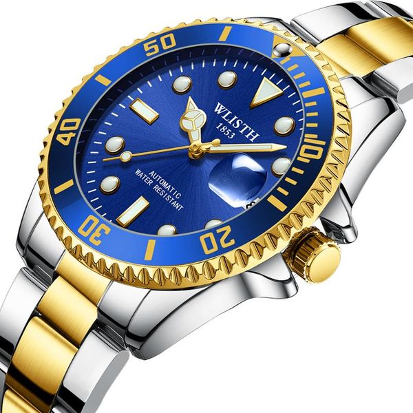 

wristwatches wlisth brand stainless steel mechanical watch sapphire glass automatic luxury waterproof sports men regarder, Slivery;brown