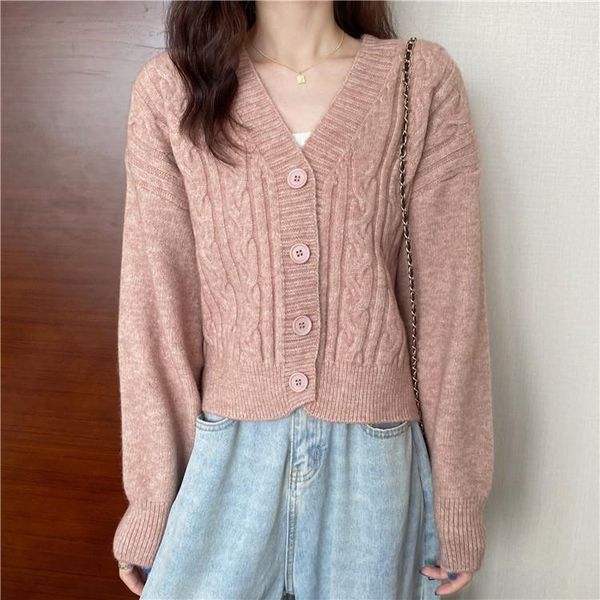 

women's knits & tees knitted cardigan v-neck twist design long sleeves thin sweater wholesale autumn winter 2021 fashion lady clothes, White