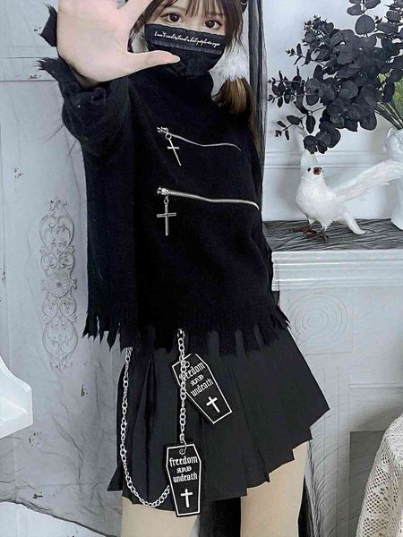 

arrival high waist black chain womens skirt pleated rock punk gothic harajuku mini skirts girl japanese short
