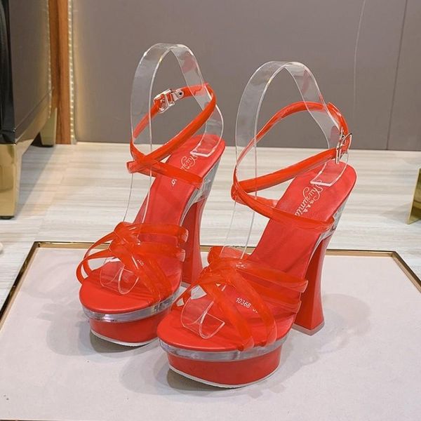 

sandals size 34-43 monochrome waterproof platform heel (14cm) solid color wedding party shoes for women f10365-15, Black