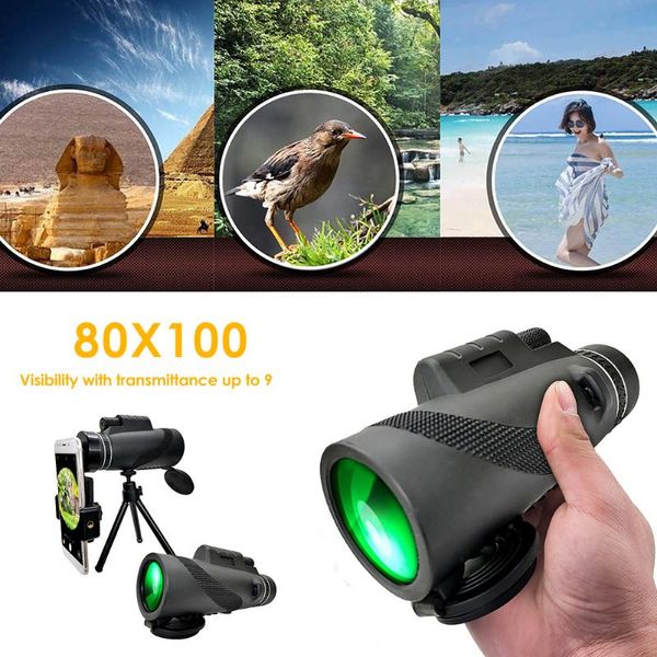 

telescope & binoculars 80x100 hd monocular zoom tripod portable day/night vision camping phone clip outdoor