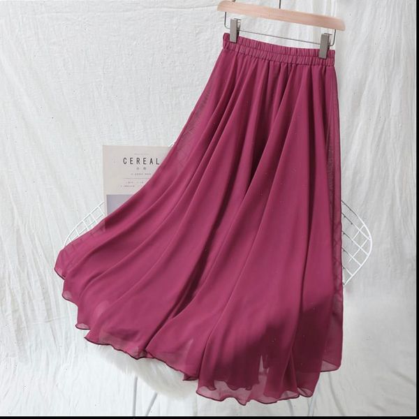 

new arrival summer chiffon skirt korea fashion prairie chic women high waist swing skirts sweet a line ankle length skirt d184, Black