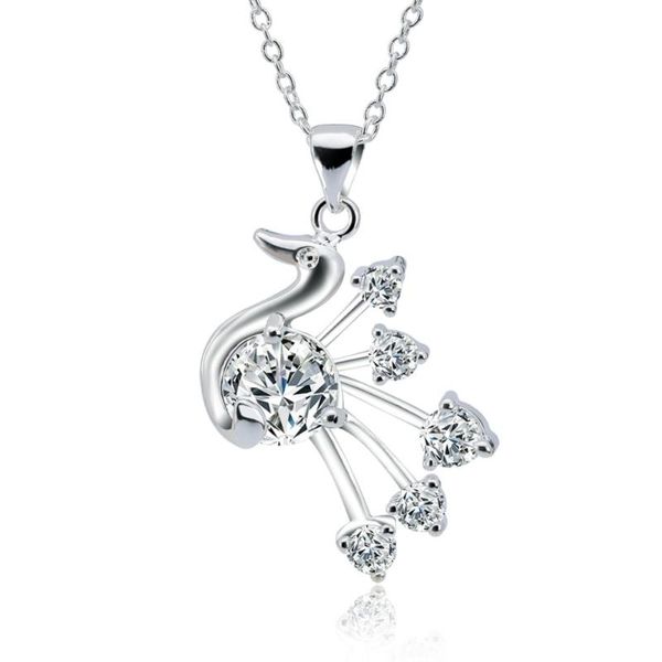 

pendant necklaces hermosa white zircon peacock design latest choker necklace 18'' wholesale women grace gift, Silver