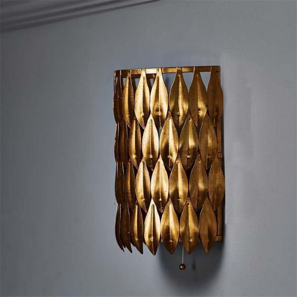 

wall lamp american country gold foil leaf retro lamps mediterranean bedroom bedside living room corridor soft sconces lights