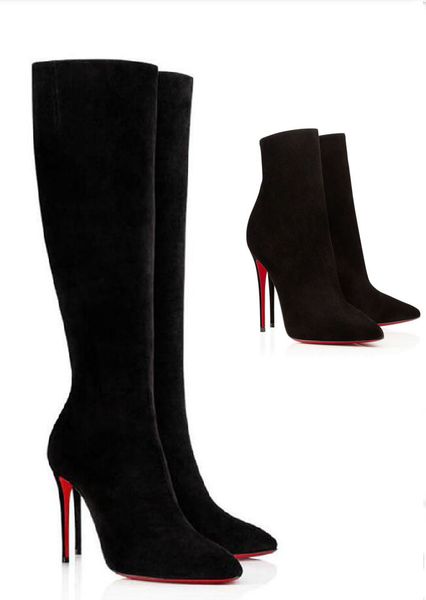 

black suede elegant winter womens red bottoms boots eloise knee boots high heels lady combat booties black suede with zipper party,wedding