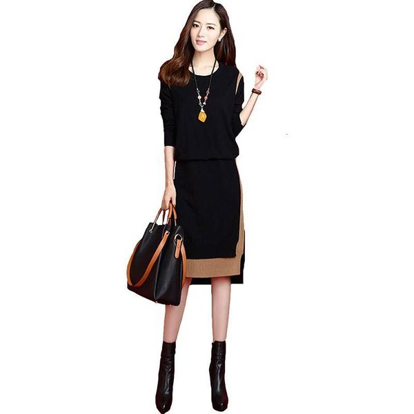 

jersey spring robes autumn clothes 2021 new long sleeves women's malfunctions casual at height of the knee dressed 189a, Black;gray