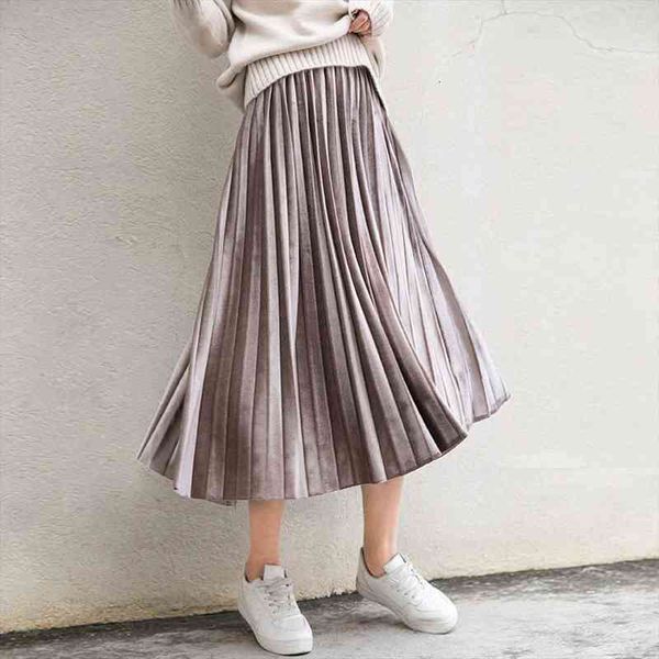 

spring women long metallic silver maxi pleated skirt midi skirt high waist elascity casual party, Black