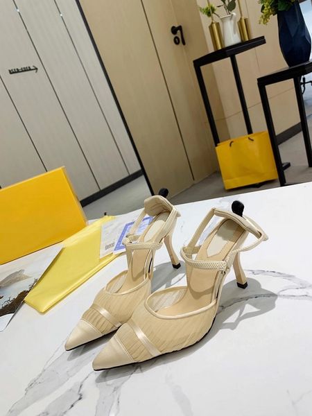 

2021 new women high heels party fashion rivets girls pointed shoes bud silk gauze shoes wedding shoes sandals with box size 35-42, Black