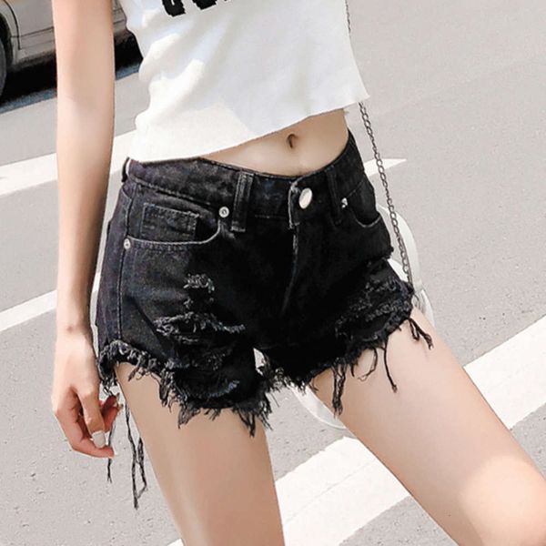 

2020 summer new black skinny low waist super shorts with holes thin hong kong style jeans pants women's fashion, White;black