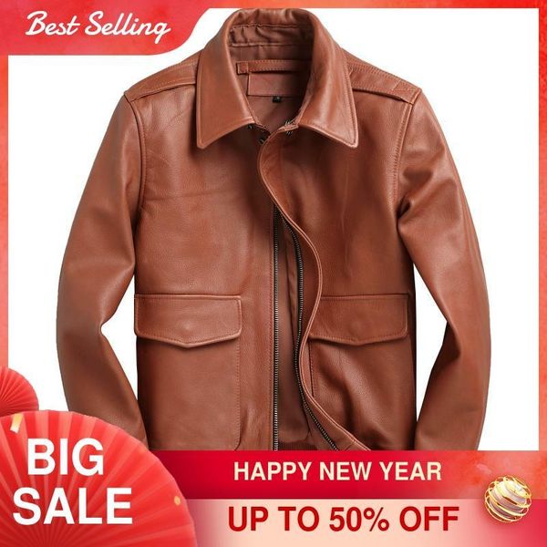 

men's leather & faux 2021 light brown style a2 jacket plus size 4xl genuine natural cowhide autumn slim fit aviation coat, Black