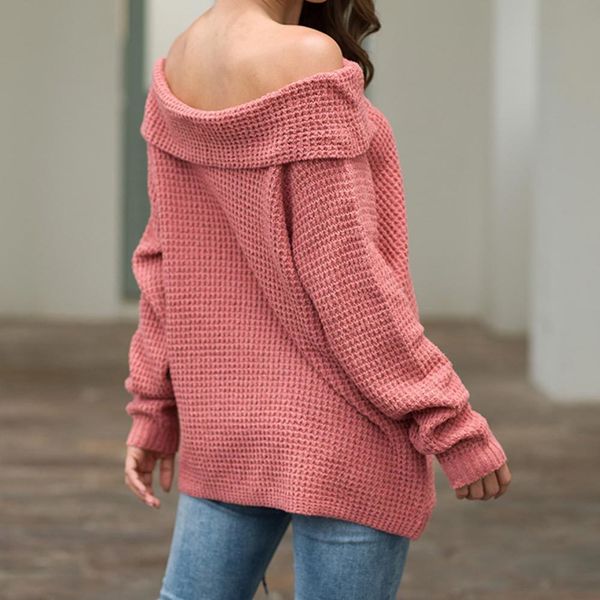 

New 2021 Women Autumn Winter Casual Long Sleeve Off Shoulder Sweater Solid Loose Knitting Pullover Plus Size Jumpers ZP8K, White;black