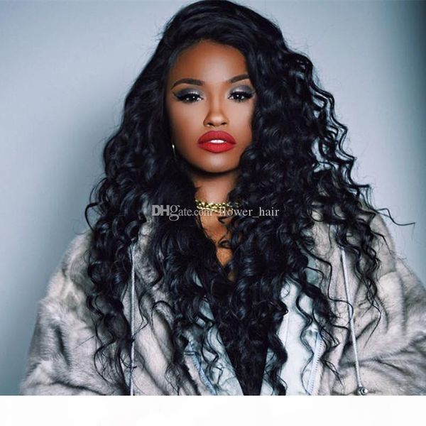 

deep wave human hair wigs natural hairline virgin brazilian hair glueless deep curly full lace wigs for black women, Black;brown