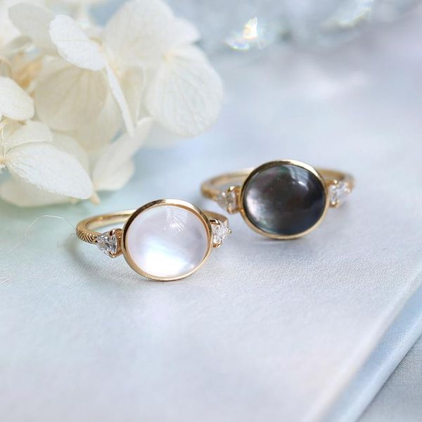 

cluster rings lamoon retro 925 silver ring for women gradient night natural clear crystal shell 14k light gold plated fine jewelry lmri172, Golden;silver
