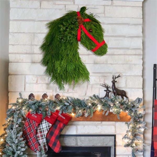 

decorative flowers & wreaths farmhouse wreath horse head christmas garland window restaurant home decoration winter decor