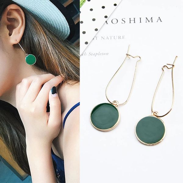 

simple green circle small fresh girl dangle earring female character good quality pendant earrings jewelry, Silver