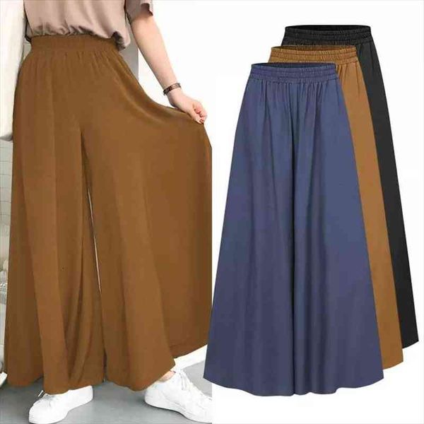 

summer fashion style pure color womens capri loose large size elastic waist wide leg pants skirt pendant beach, Black;white